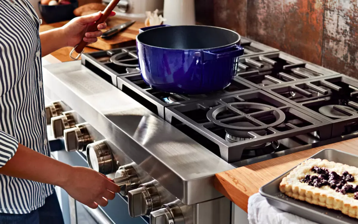 Professional technician gas stove repair modern kitchen