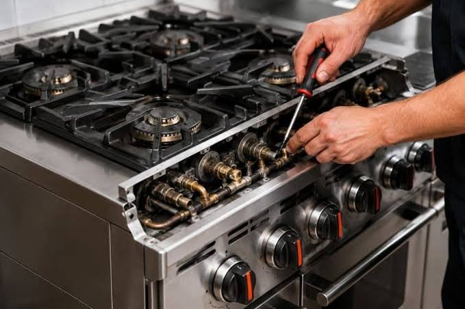 Modern kitchen cooking range and cooktop appliances